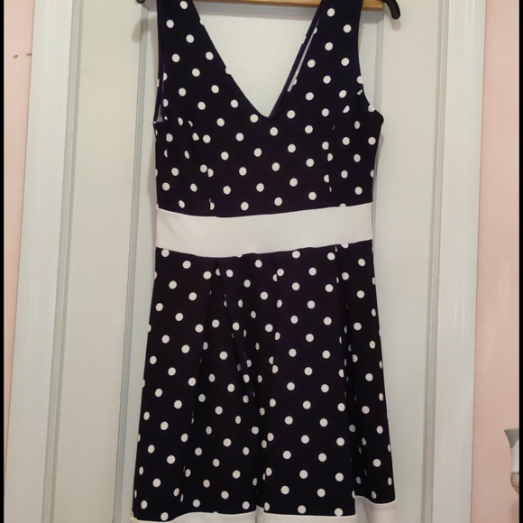 Maru Dresses & Skirts - Juniors navy blue white polka dot dress